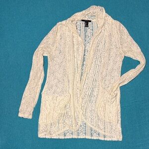 Forever 21 Cream Lace Open-Front lace  Cardigan